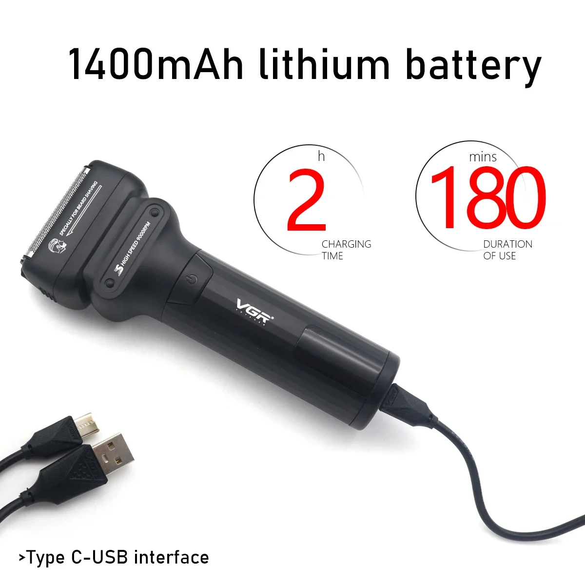 VGR V368 ماكينة حلاقة كهربائية للرجال مزدوجة الرقا...