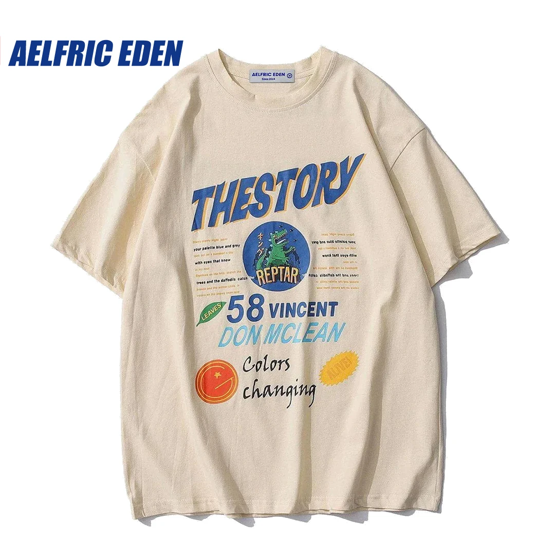 

Aelfric Eden Vintage Letter Pattern Printing Oversized Tee Men T Shirt Streetwear 2023 Harajuku HipHop Printed Tshirt Cotton Top
