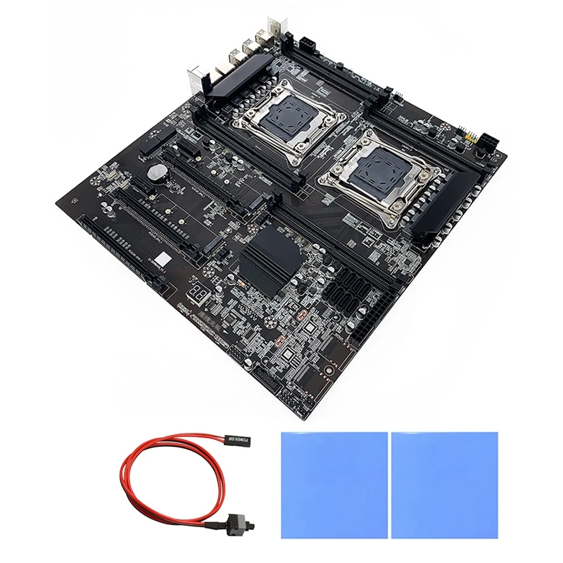 

X99 Dual-Socket Mining Motherboard+Switch Cable+2Xthermal Pad LGA2011-3 Dual CPU DDR4 Memory Slot 8X SATA2.0 Motherboard