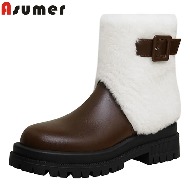 

Женские ботильоны на платформе ASUMER, из натуральной кожи, на молнии, теплые зимние ботинки на толстом высоком каблуке, 2024