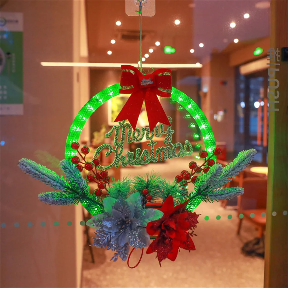 

Christmas Wreath Decorations with LED Lights LED Light String Circular Ring Leather Thread Curtain Light Christmas Tree Pendant