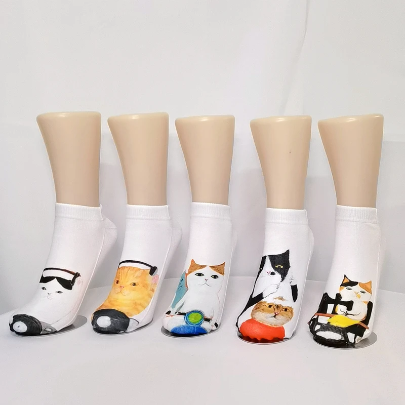 

New 3D Print Funny Cute Cartoon Kitten Unisex Creative Colorful Multiple Cat Face Happy Low Ankle Socks For Women Dropship