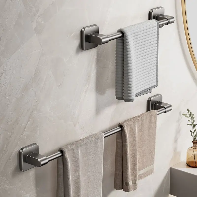 Bathroom Towel Holder Wall Mount Without Drilling Single Towel Bar Self Adhesive Bathroom Storage Rack Rail