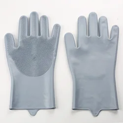 Pet Grooming Magic Silicone Scrubber Gloves (Gray)