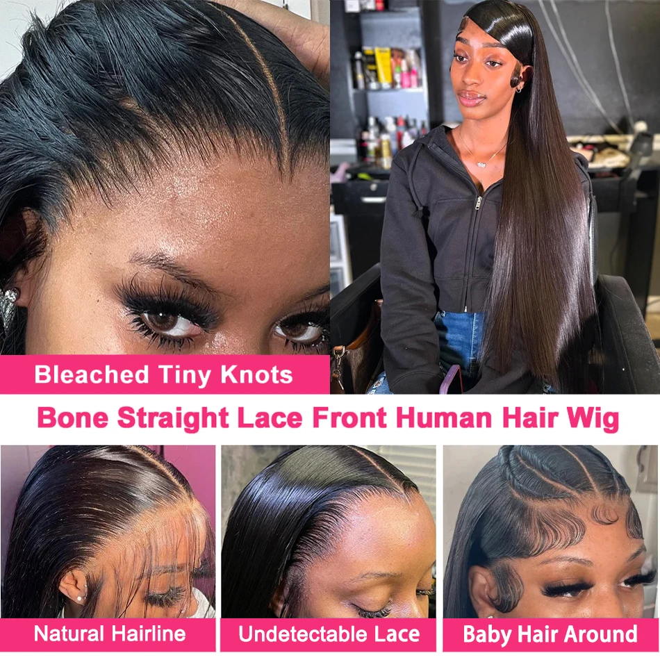 200% Bone Straight 13x4 Lace Front Human Hair Wigs Preplucked Brazilian Remy Hair 13x6 HD Transparent Lace Frontal Wig For Women