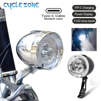 Luce anteriore per bicicletta vintage 3 LED Faro per bici Torcia MTB Design retrò Lampada frontale per ciclismo per guida notturna Nero Argento