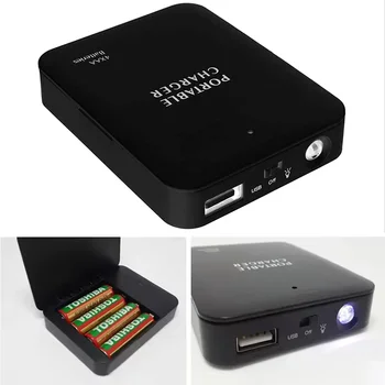 4 AA Portable Charger USB Battery Power Bank LED Light Outdoor Camping Emergency Charger for Phone Mountaineering Hiking