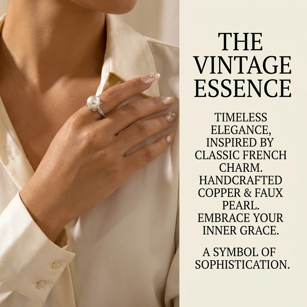 Vintage Eleganter Imitationsperlen-Messingring für Damen Minimalistischer Glänzender Halo-Fingerring mit Kubischem Zirkonia Schmuck Old Money Accessoires – Detail 1