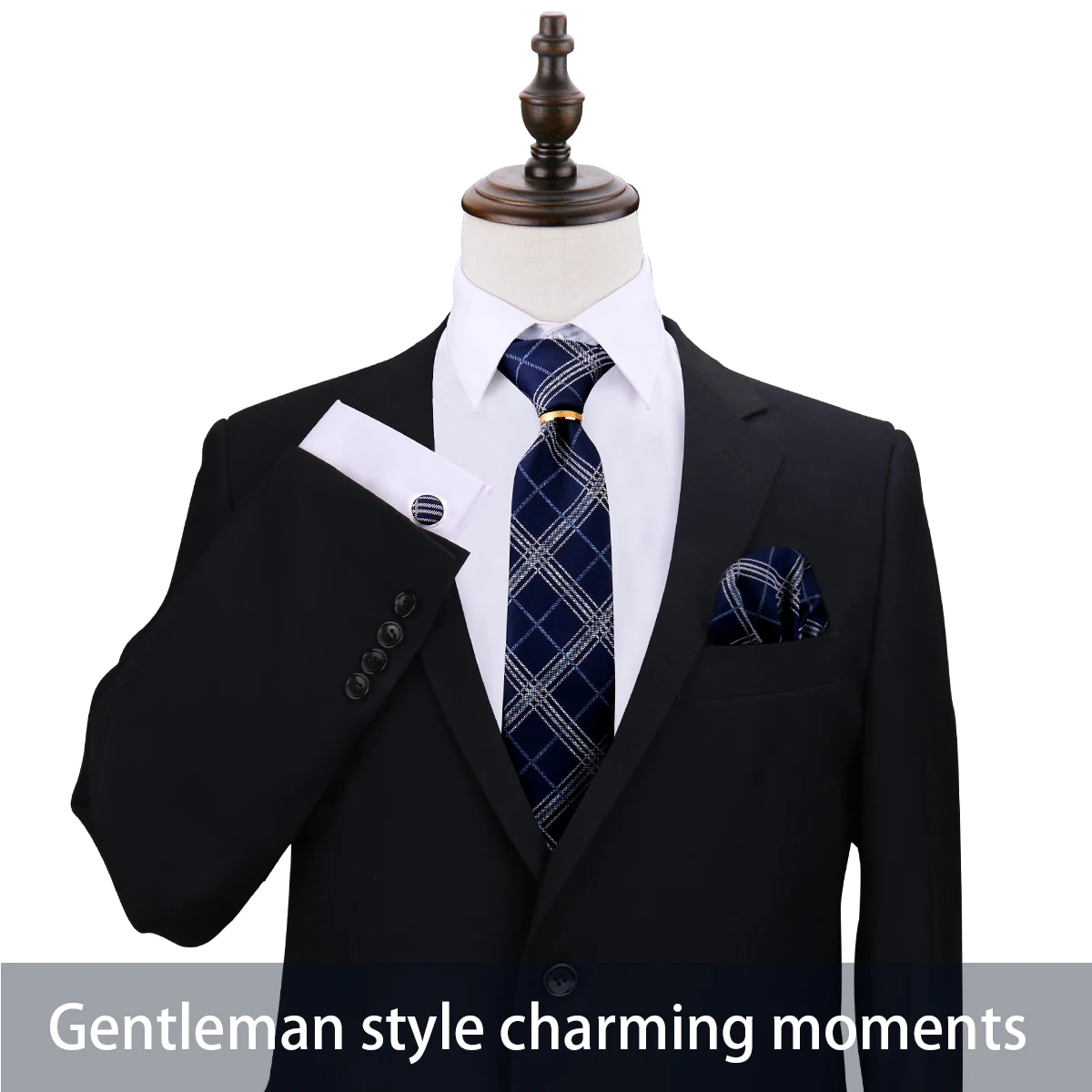 Neck Tie Men Gold Metal 8cm Necktie Handkerchief Cufflinks Metal Ring Brooch Pin Set Luxury Wedding Party