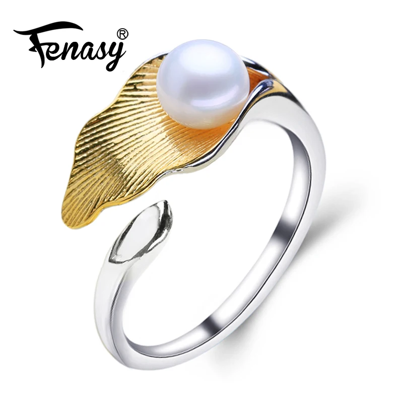 FENASY 925 Sterling Silver Ring Natural Freshwater Pearl Rings Gold Color Custom Gifts  For Women Fine Jewelry