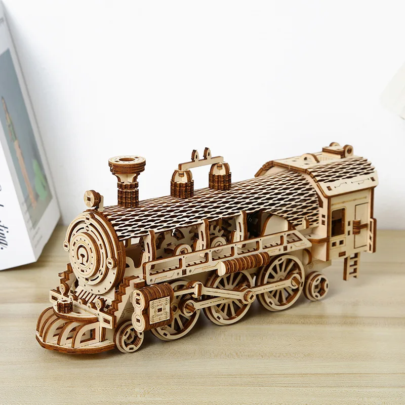 Wood Puzzle 3d Gear Steam Train model building wood Kits DIY  Assembly Jigsaw Toy Gift for kids Adults Collection roco train model 1 87 h0 type rh77 steam digital sound effect austrian third generation electric toy train