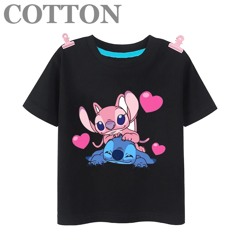 T Shirt Disney Stitch Anime Summer Multiple Fashion Cotton Children's Round Neck Casual Short Sleeve Print Pattern
