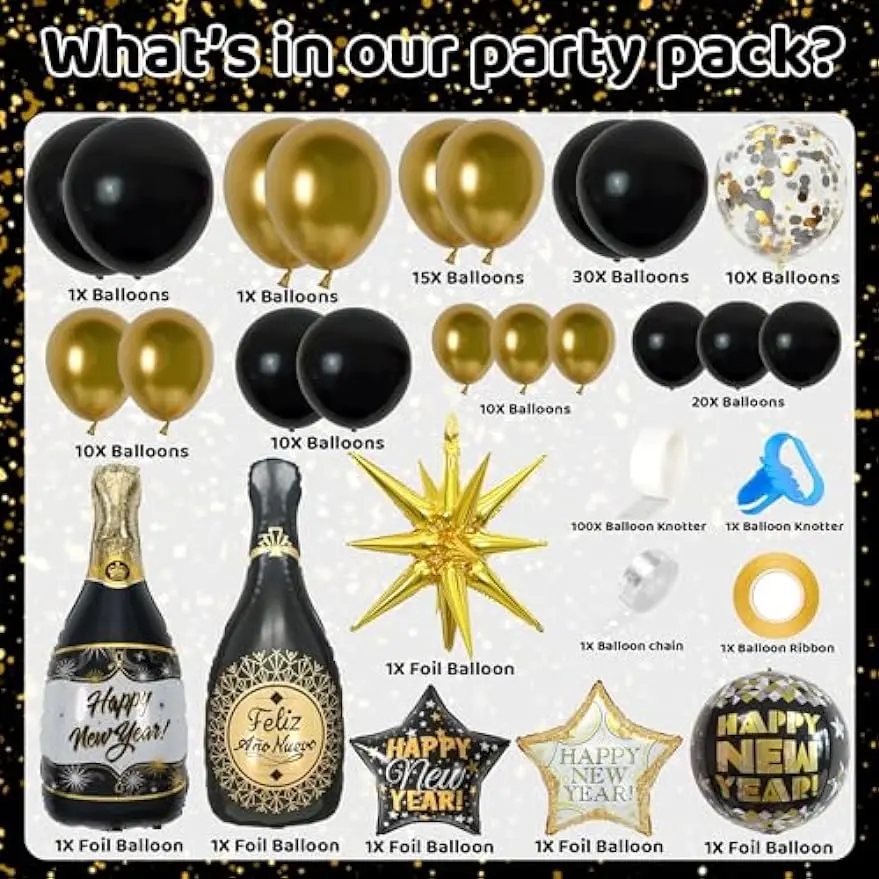 thumbnail image 1 of Kit de guirnalda de arco de globos de Año Nuevo 2024 para decoraciones de Año Nuevo, suministros para fiestas de Nochevieja con temática navideña, 1 of 5