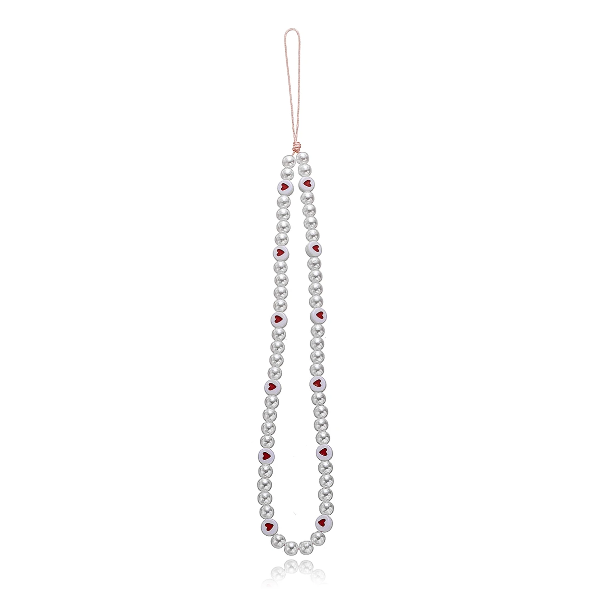 Sweet and Simple Red Love Imitation Pearl Mobile Phone Chain Women Fashion Classic Practical Rope Chain Accessories Jewelry Gift