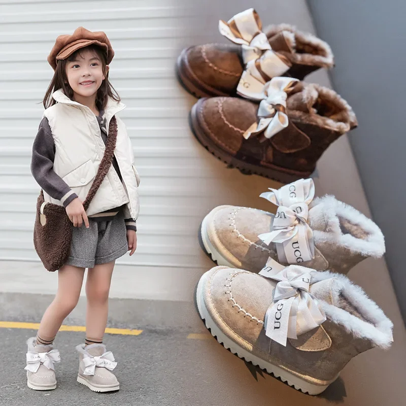 Children Shoes 2024 Winter Cotton Inserts Boots Fashion Warm Girl Snow Boots Anti Slip Lovely Princess Short Boots Girl Sneakers