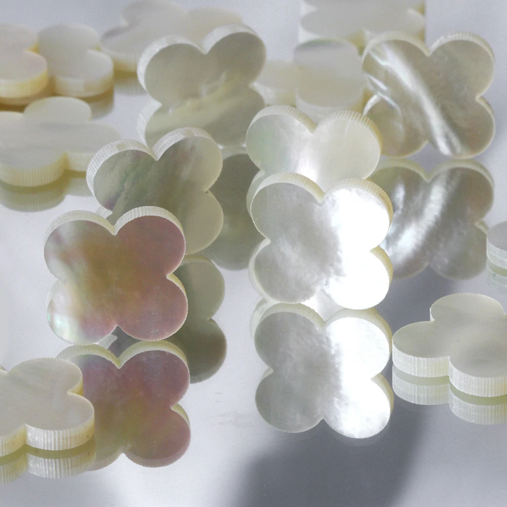 Mother of Pearl Loose Clover Beads White Shell 10mm 14mm Natural Shell Double Flat