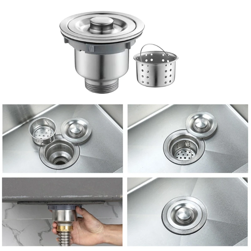 Kitchen Anti-clogging Drain Filter Sink Drain Stopper with Removable Sink Strainer Basket& Cover Stainless Steel Durable