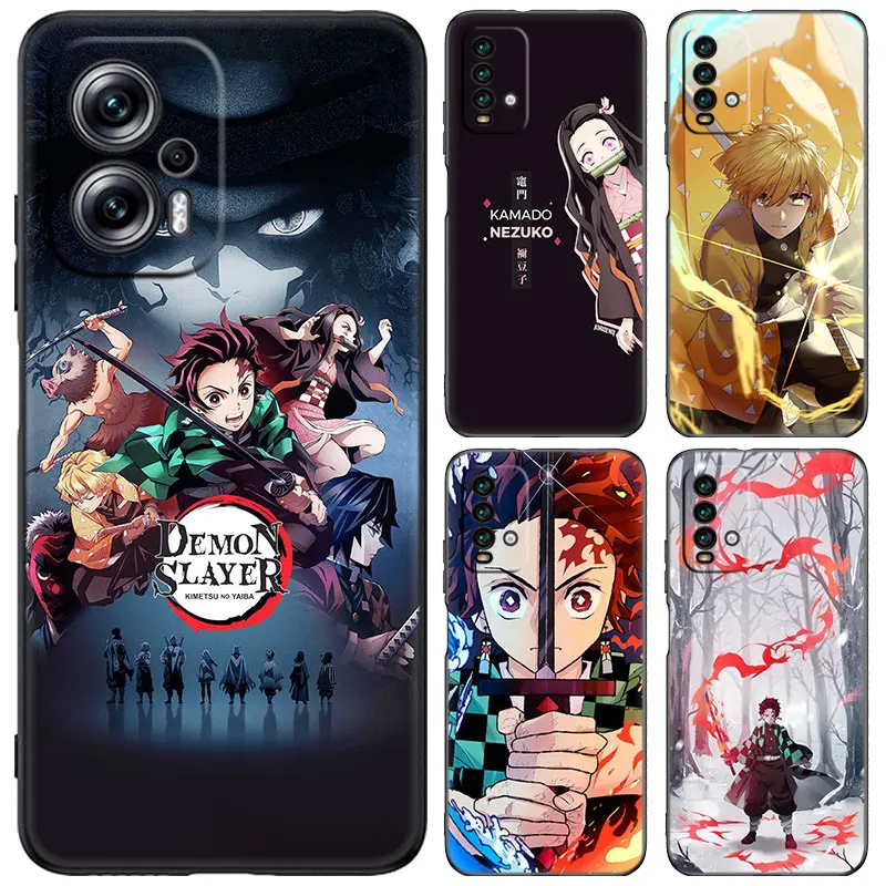 Anime Demon Slayer Kmetsu no Yaiba Funda negra para Xiaomi 13T 12T Pro 12 11 Lite NE 11T Pro Redmi 12 A1 A2 Plus 10A 10C 9A 9T 9C