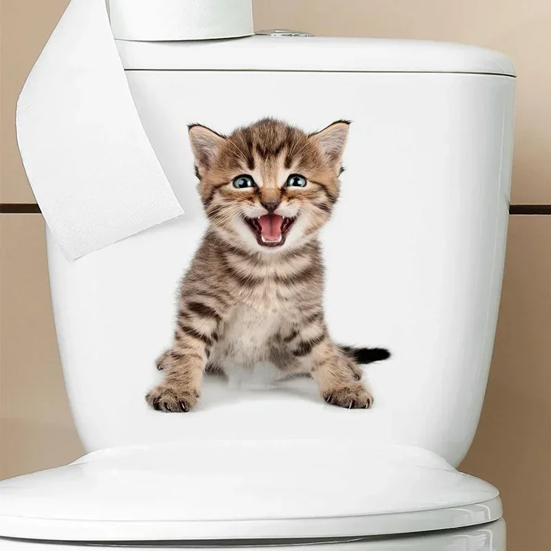 Cats 3D Wall Sticker Toilet Stickers Hole View Vivid Dogs Bathroom for Home Decoration Animals Vinyl Decals Art Wallpaper Poster vinyl stickers toilet stickers toilet wall stickers toilet seat stickers