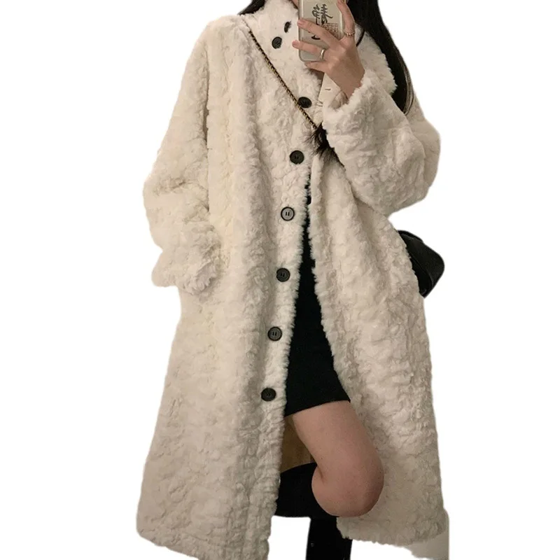 

Long Faux Rabbit Fur Coat for Women, Stand-up Collar, Long Sleeves, Imitation Rabbit Fur Coats, Winter Fashion