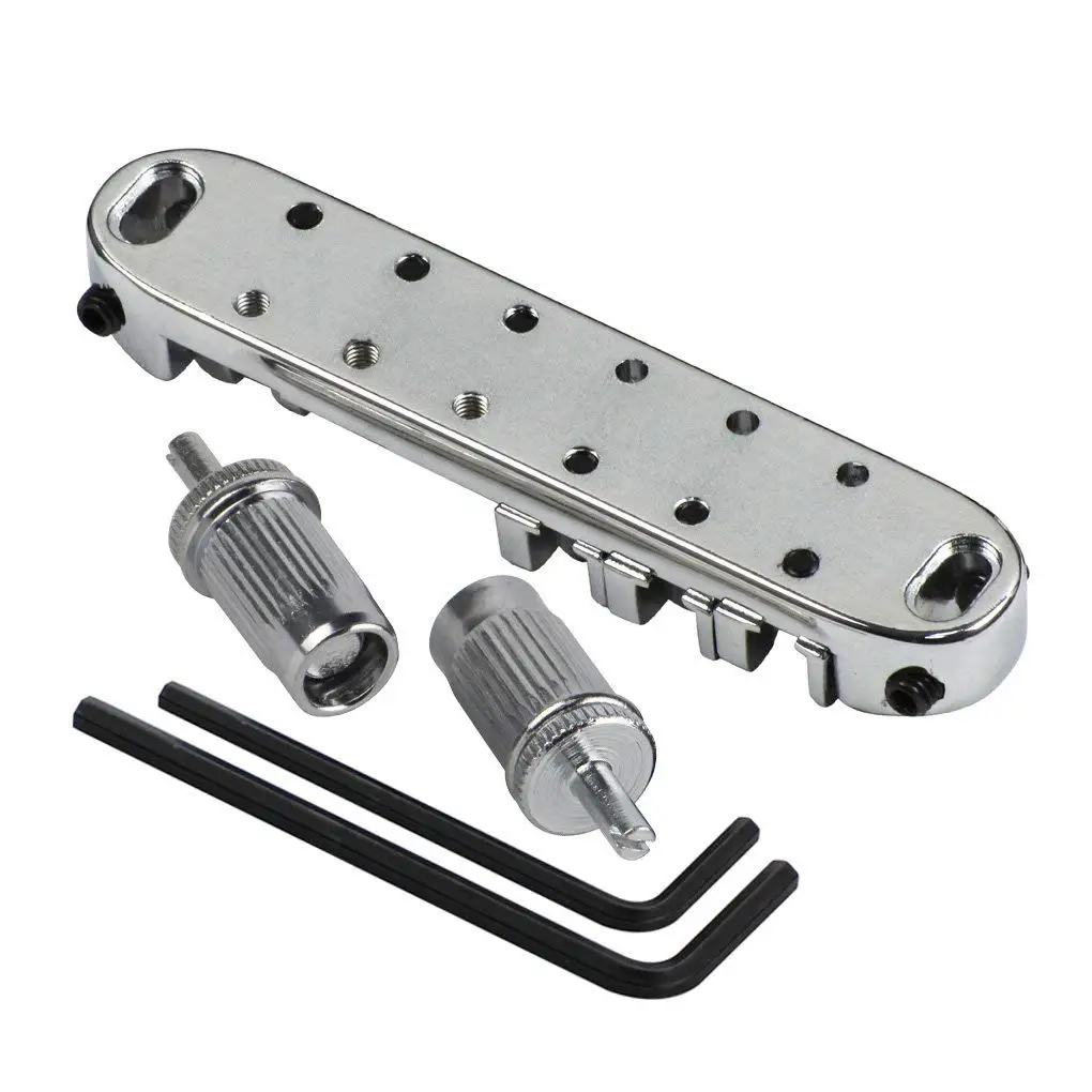 Chrome Metal Plated Roller Saddle Tune-O-Matic Bridge for Les Paul Style Electric Guitar Replacement 3