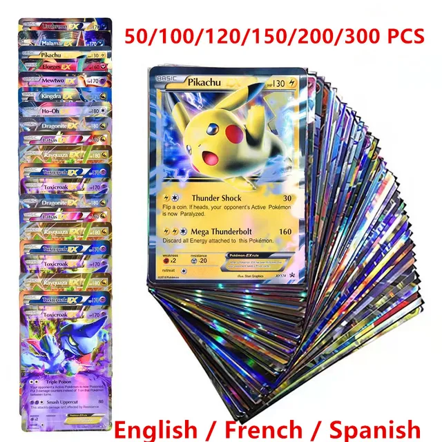 50-300Pcs Pokemon 300 V MAX 300 GX Children Battle English French Spanish Version Game Tag Team Shining Vmax Pokemon Cards 1