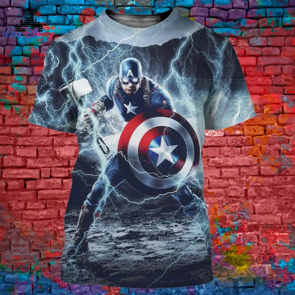

Captain America Cartoon Disney men women t shirt casual style 3D print Summer Casual Streetwear Tee