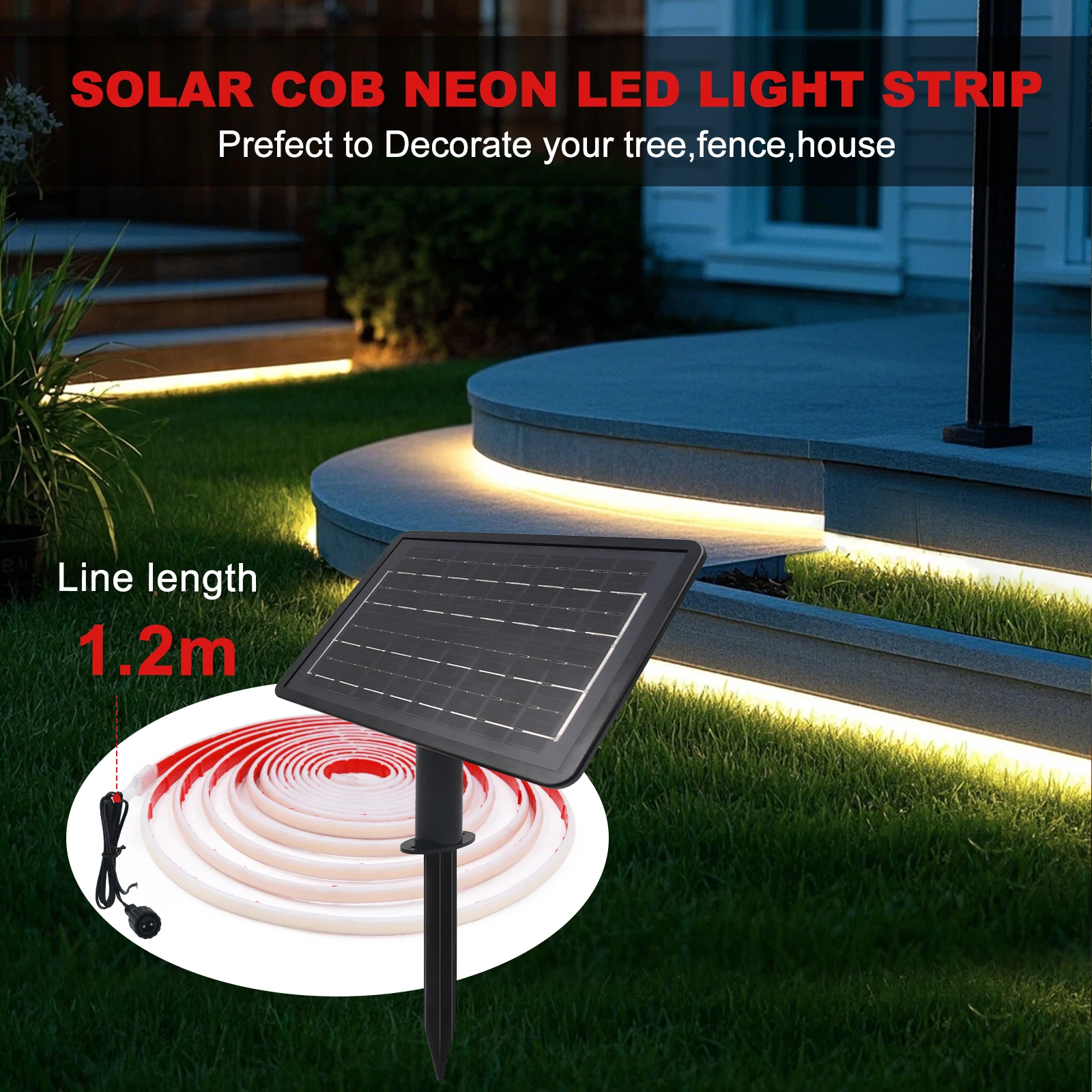 IP68 방수 태양 COB LED 네온 스트립 DC24V 320Leds/m 유연한 리본 테이프 화이트/레드/아이스 블루/핑크 LED 스트립 정원 장식