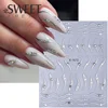 3D Rhinestones Gold Silver French Nail Art Stickers Retro Wave Simple Line Design Adhesive Slider Decals DIY Manicure Decoration 1