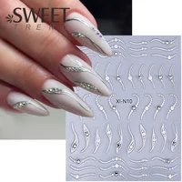 3D Rhinestones Gold Silver French Nail Art Stickers Retro Wave Simple Line Design Adhesive Slider Decals DIY Manicure Decoration 1