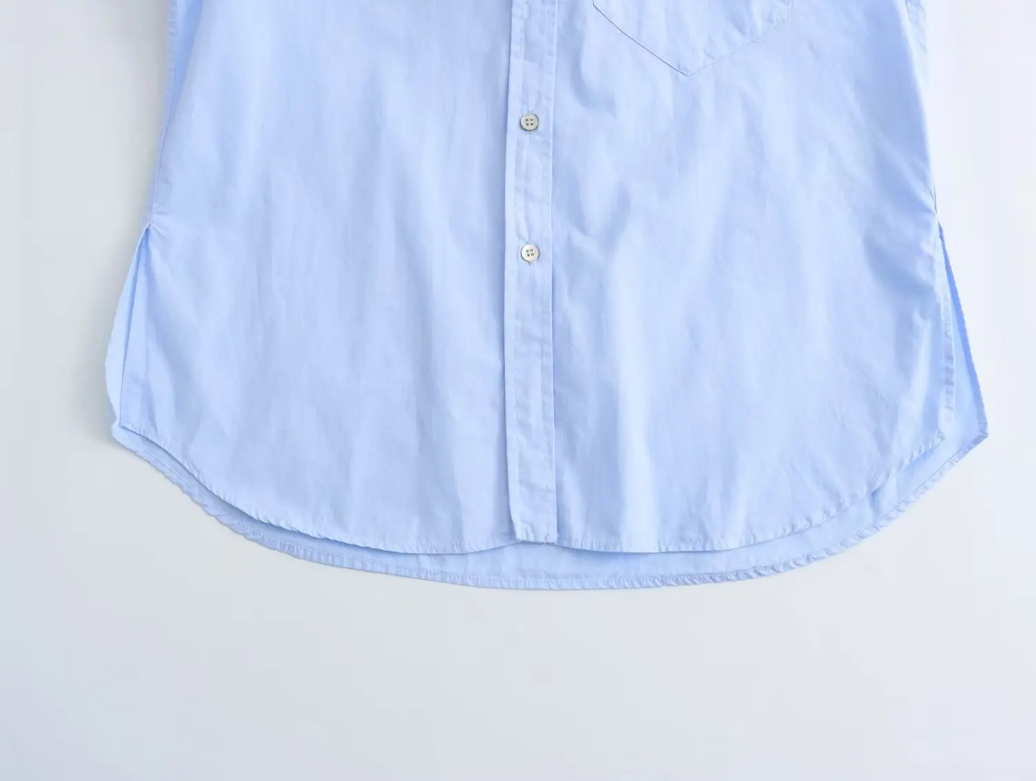 Withered Loose Pocket Blue Shirt Women French Lazy Style Casual Poplin Top