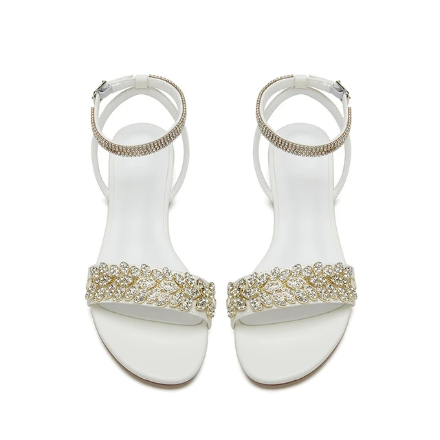 Crystal Embellished Straps Flat Satin Sandals | David's Bridal-hkpdtq2012.edu.vn