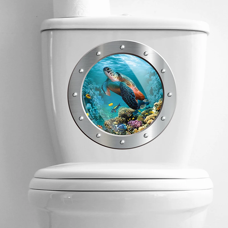 Sea Life Sea Turtle Toilet Lid Sticker Window Wall Stickers Refrigerator Bathroom Home Decoration Mural Art Animal Decal