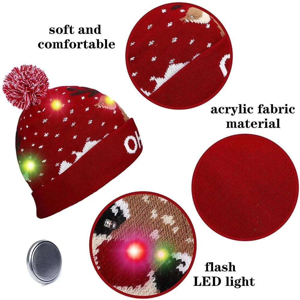 LED Christmas Knitted Hat Light Up Xmas Beanie Cap Unisex Winter Beanie Sweater Hat with Colorful LEDs for Christmas New Year knitted caps mens woollen hats