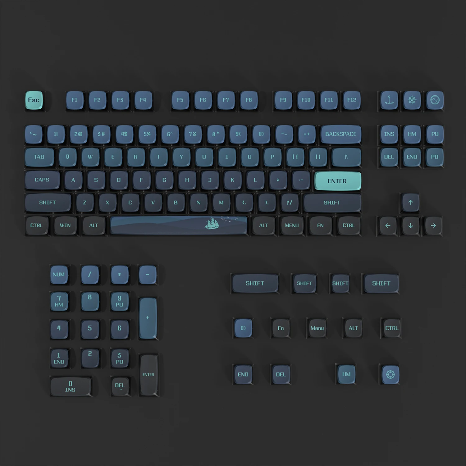 PIIFOX XDA 키캡 PBT 키캡, 열 승화 투명 108 키, ASA 키캡-네비게이터