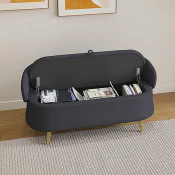 Storage Ottoman Bench with Backrest and Metal Leg Foot Rest Stool with Safe Hinge Cover for Bedroom Living Room Entryway 3