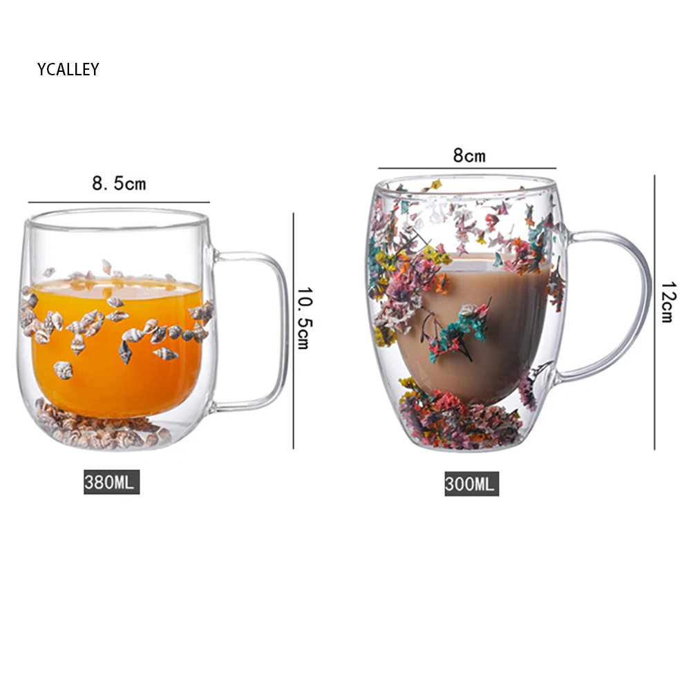 Double Wall Glass Flower Cup Dry Flowers Funny Aesthetic Cups Tea Cup Beer  Coffee Mug With Handles Christmas Gift - AliExpress