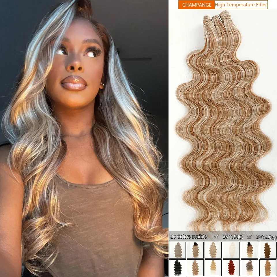 

Magicea Highlight Synthetic Hair Body Wave Hair Bundles Omber Blonde Weave High Temperature Fiber Ponytail Hair Extensions