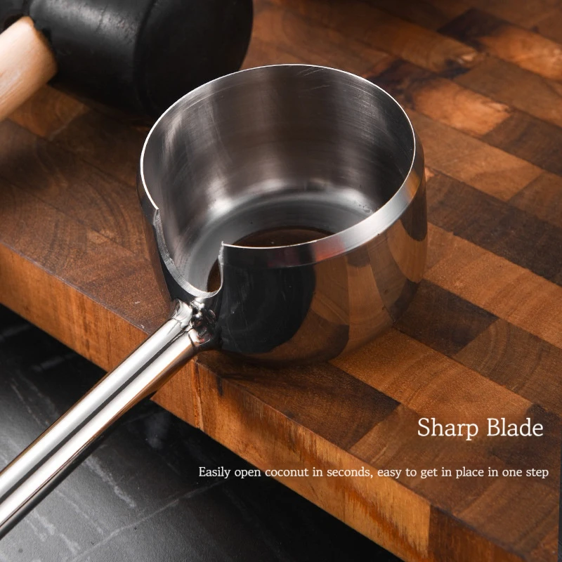 Stainless steel coconut opener, coconut meat planer, rubber hammer, green and tender opening tool