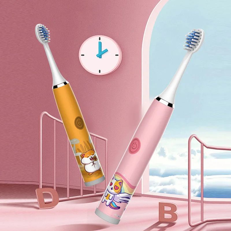 Children Electric Toothbrush Cartoon Kids With Replacement Head Ultrasonic  IPX7 Waterproof Rechargeable Sonic Toothbrush 2