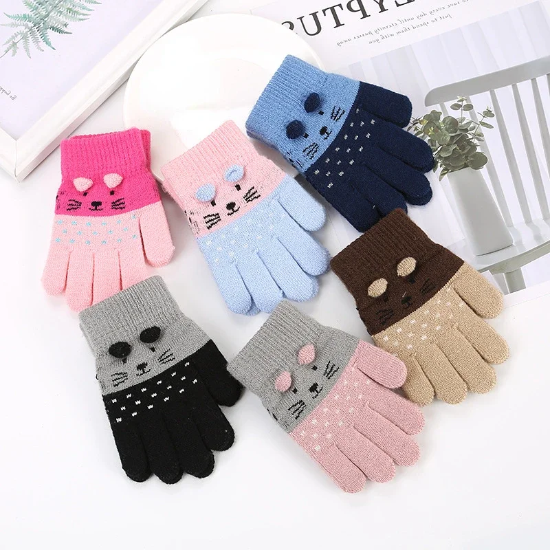 3-7 Years Cat Baby Mittens Knitted Children boys girls winter gloves baby mittens cat gloves Winter Cute Cartoon Animal Kids Gloves Warm Gloves Kids Winter