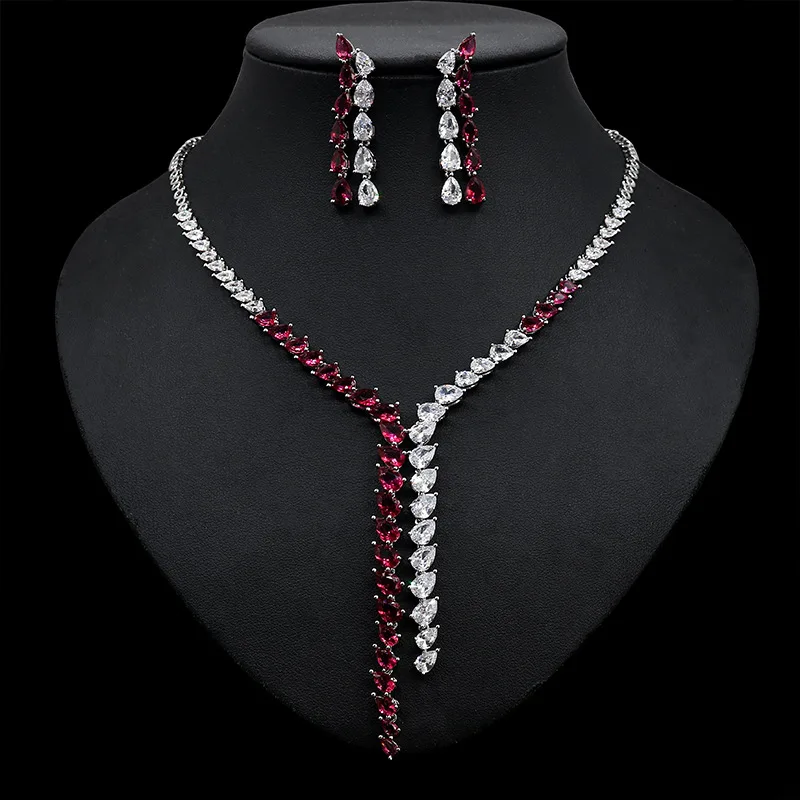 

Fashion Super Luxury 2PCS Green Big Water Drop Africa Cubic Zirconia Jewelry Sets for Women Wedding Dubai Bridal Jewelry N-336