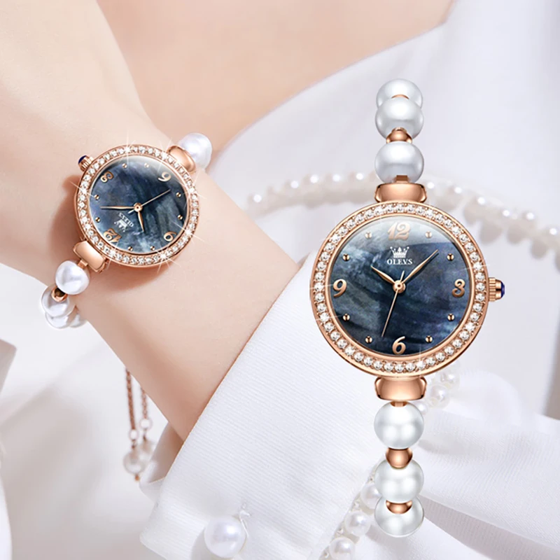 

OLEVS Brand Luxury Women Watches Pearl Bracelet Ladies Watch Waterproof Quartz Wristwatch Relogios Femininos Clock Gift