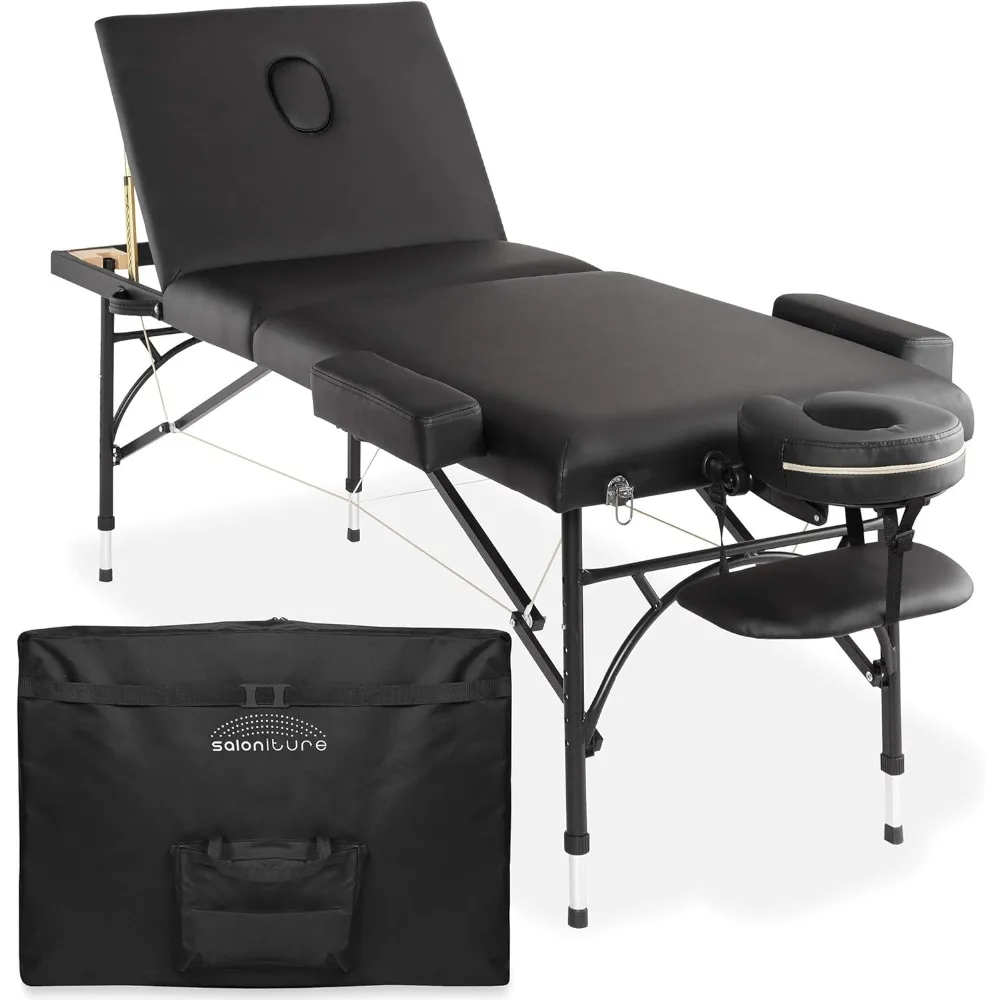 

Saloniture Professional Portable Lightweight Tri-Fold Massage Table with Aluminum Legs - Includes Headrest, Face Cradle, Armrest