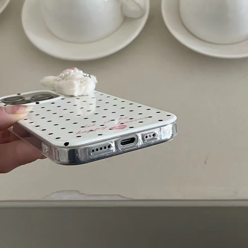 3D Plush Rabbit Polka Dot Phone Case with Plastic Detail