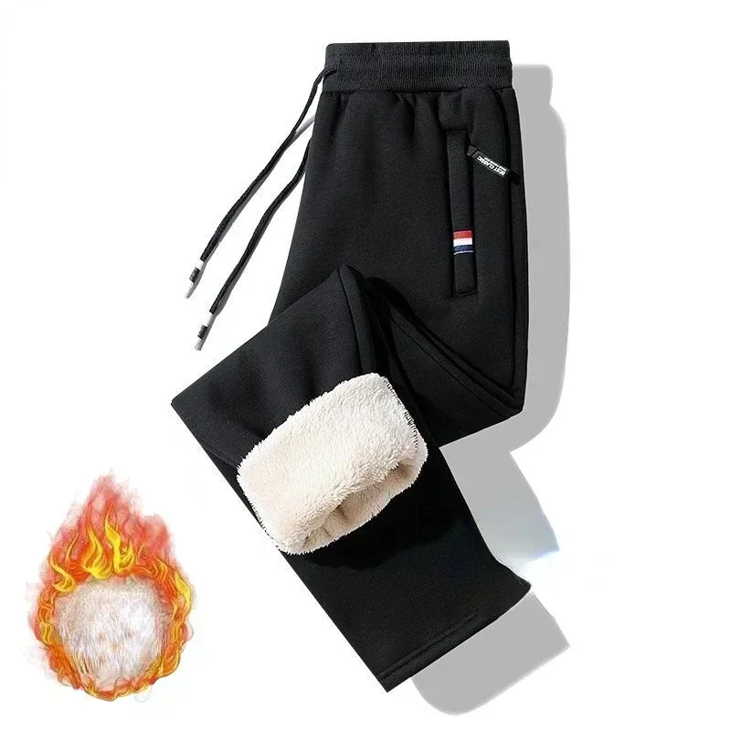Men's Casual Warm Running Pants Winter Lamb Wool Thickened Windproof Drawstring Fleece