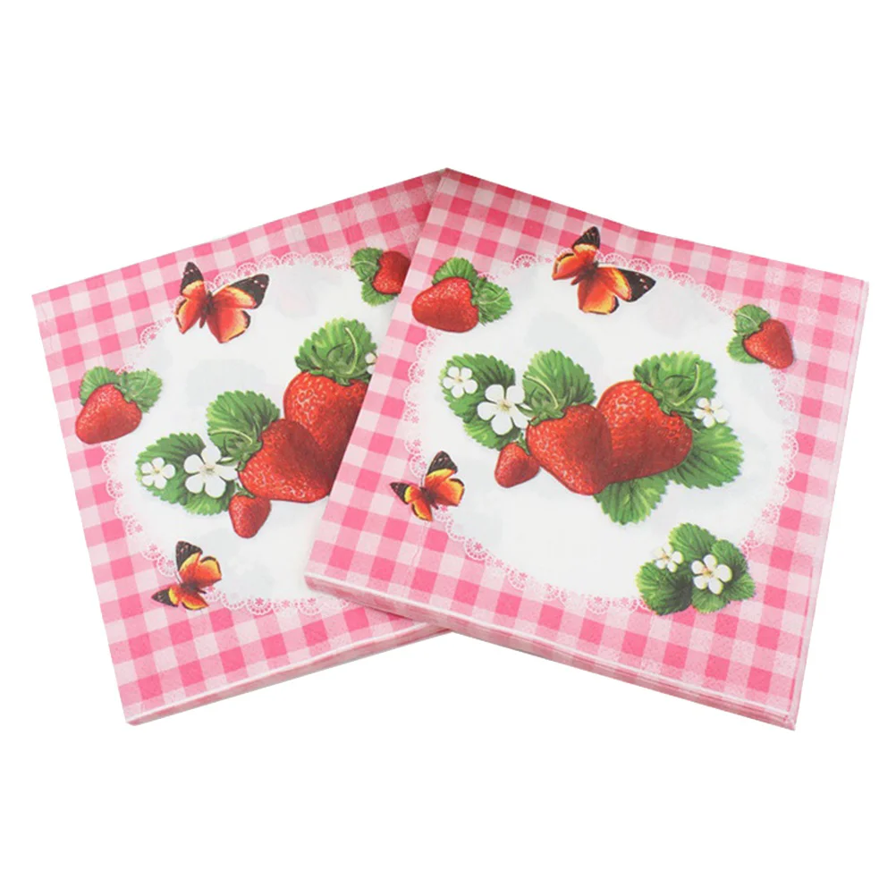 

20 Sheets Party Napkin Disposable Paper Towel Strawberry Decor Rose Supplies Napkins Baby