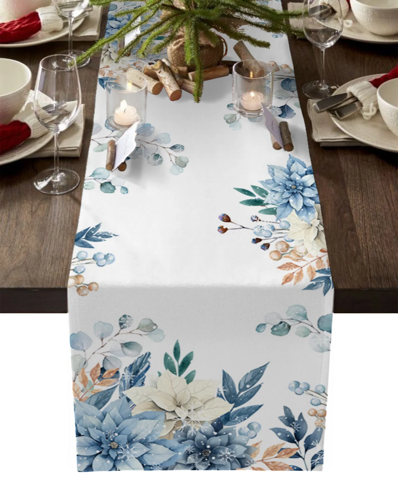 

Новогодняя скатерть из листьев эвкалипта, ягод, украшение для свадебного стола, скатерть для рождественских праздников