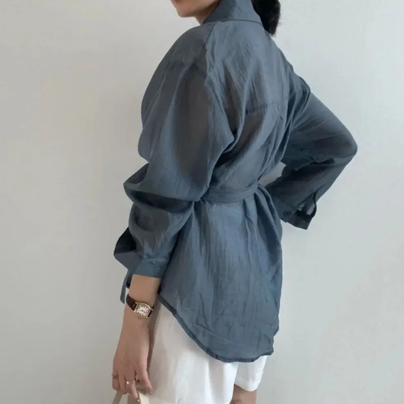 Women Long Sleeve Elegant Chic Solid Button Blouse