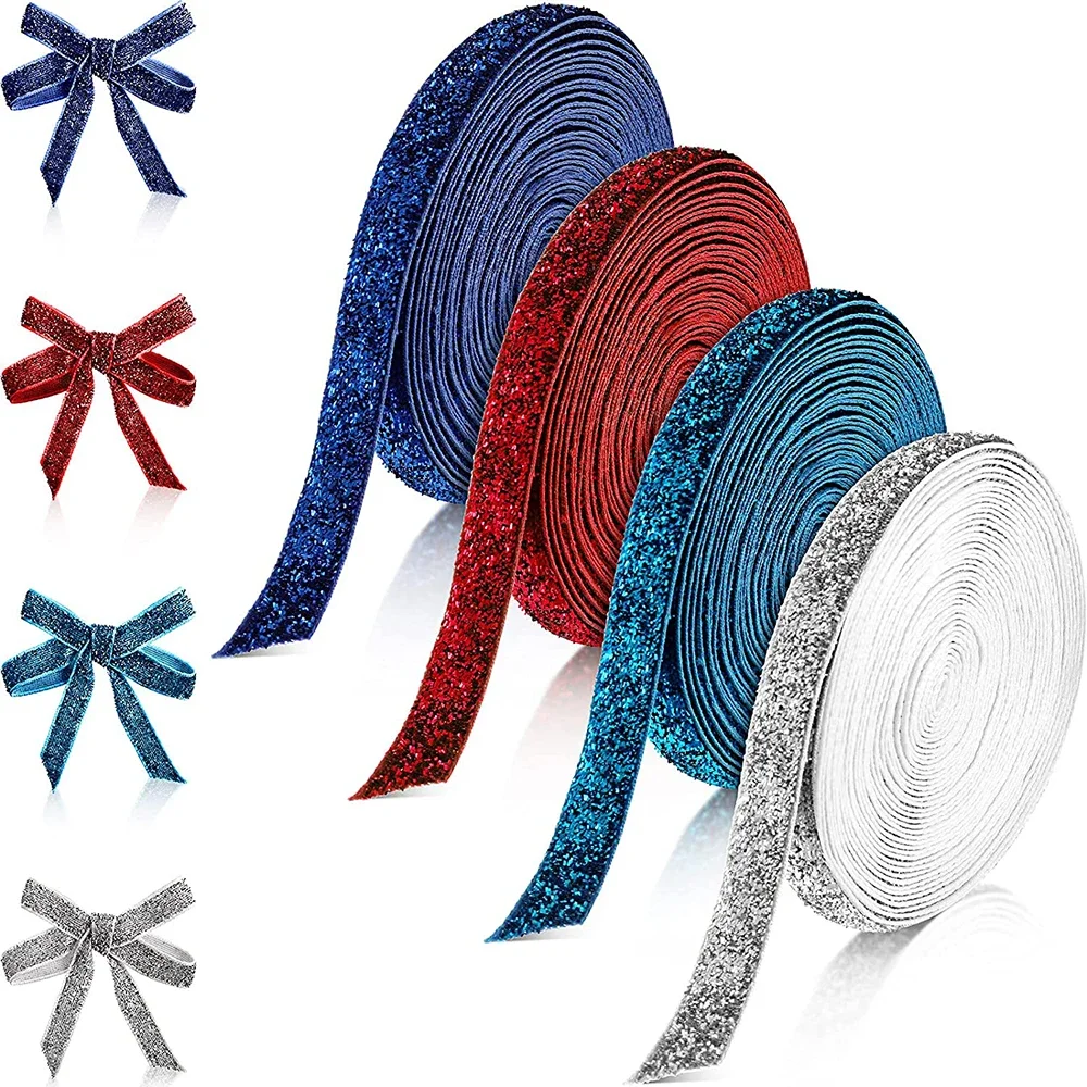 Multicolor Shimmer Glitter Velvet Ribbon for DIY Crafts and Decorative Wrapping
